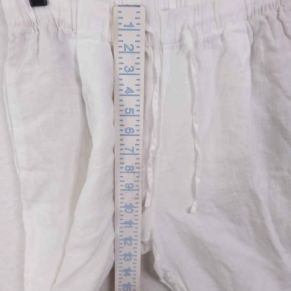 Zara Linen Wide Leg Pants Womens M White Cropped Drawstring Coastal Summer